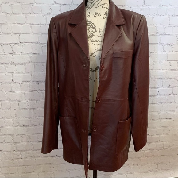 FINAL PRICE Dialogue vintage wine leather button front lined jacket size Large - Picture 3 of 13